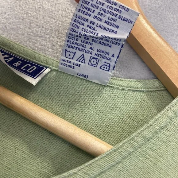 Vintage Erika Button Up Linen Blend Midi Dress Womens XL Western Green Prairie - Picture 7 of 13